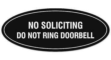 Signs ByLITA Oval No Soliciting Do Not Ring Doorbell Sign - Laser-Engraved Lettering | Durable ABS Plastic | Vibrant Colors | Powerful Foam Tape